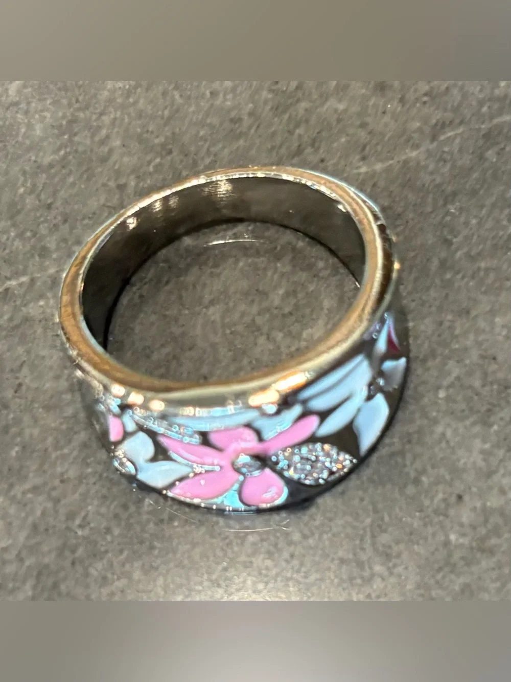 Unique Silver Enamel Statement Ring